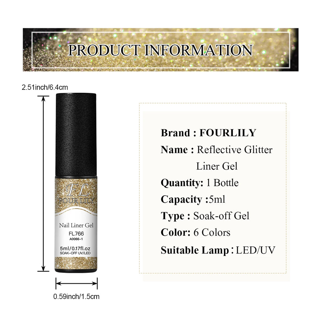 Reflective Glitter Nail Gel Liner - Gold Silver Red | FOUR LILY