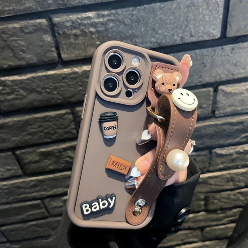 Samsung 3D Cartoon Coffee Bear Case with Wristband