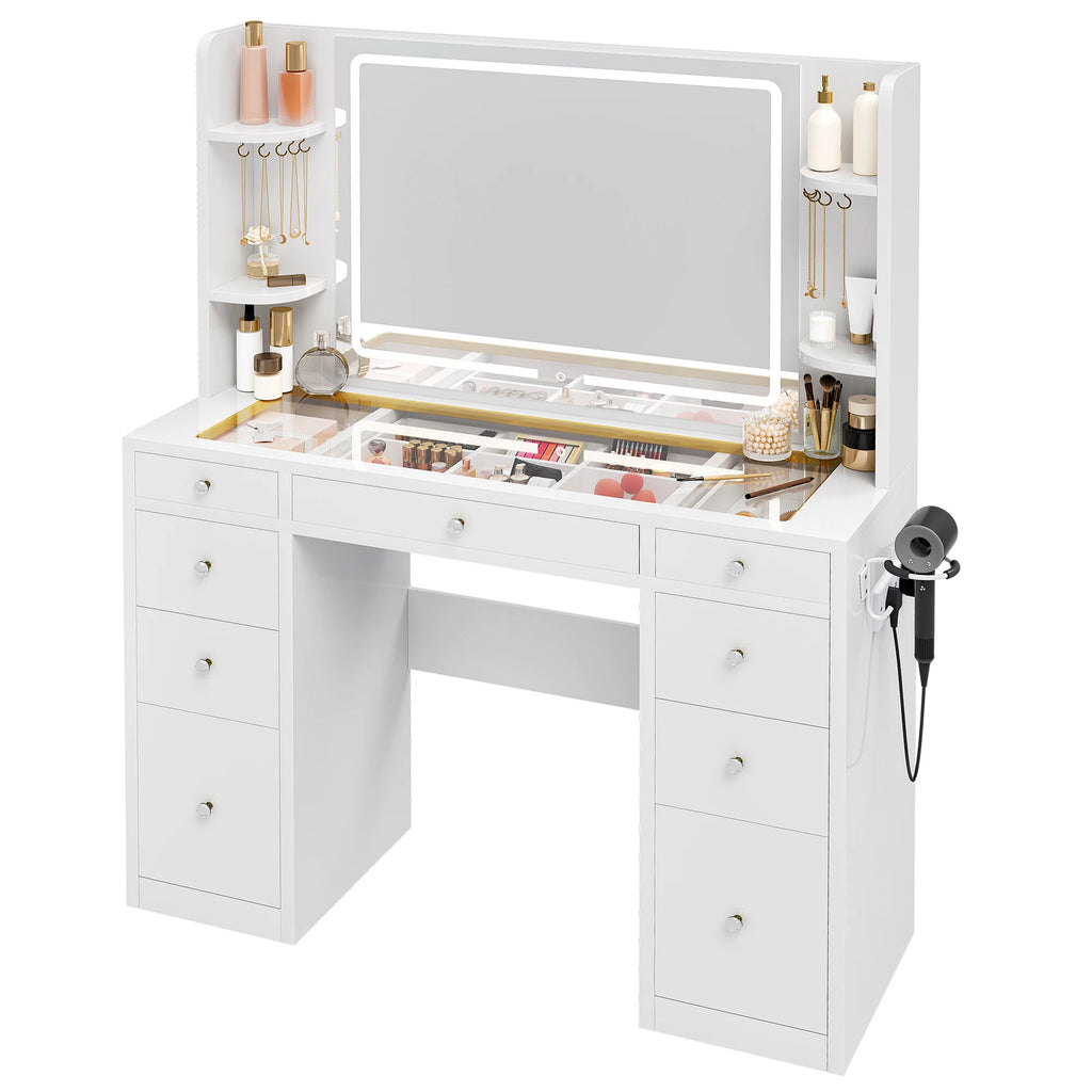 YITAHOME White Vanity Table with LED Lighting & Storage