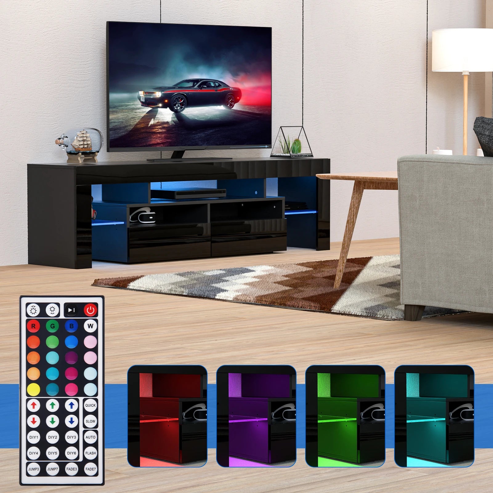 Modern LED TV Stand with Storage and RGB Lights