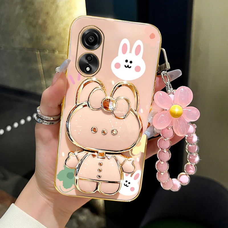Oppo A38 Flower Phone Case with Makeup Mirror Stand