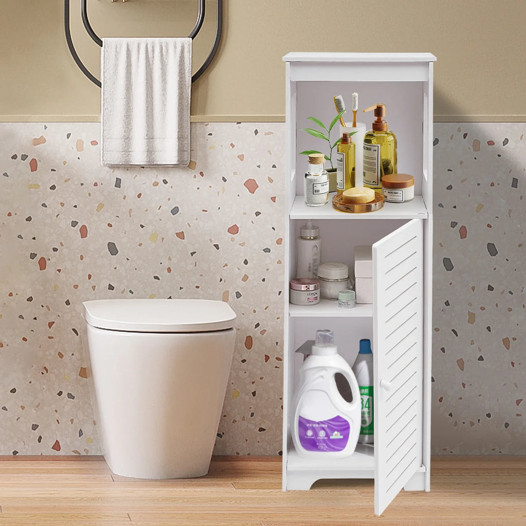 White Bathroom Storage Cabinet with Shelf Organizer