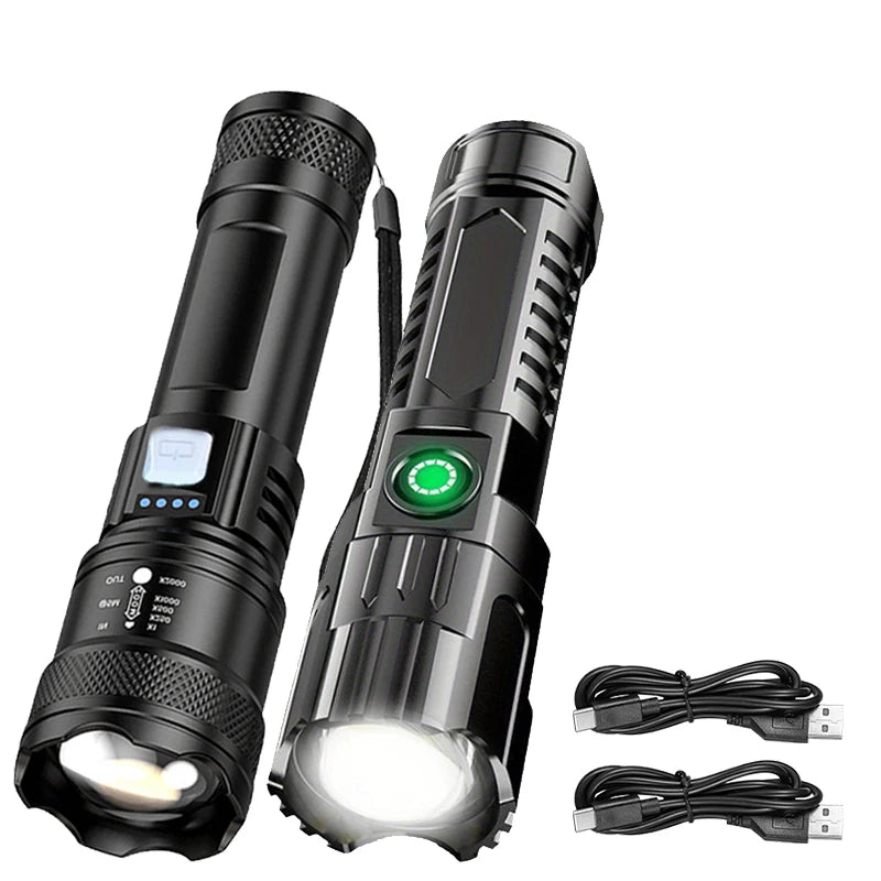 High Power LED Flashlight 2000LM - Tactical USB Torch