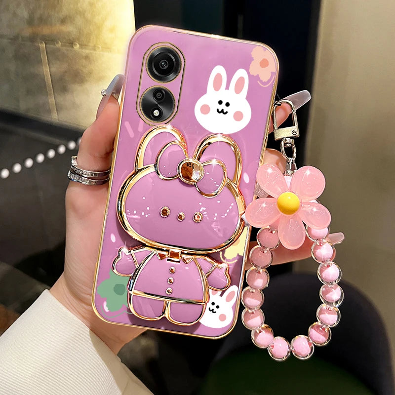 Oppo A38 Flower Phone Case with Makeup Mirror Stand