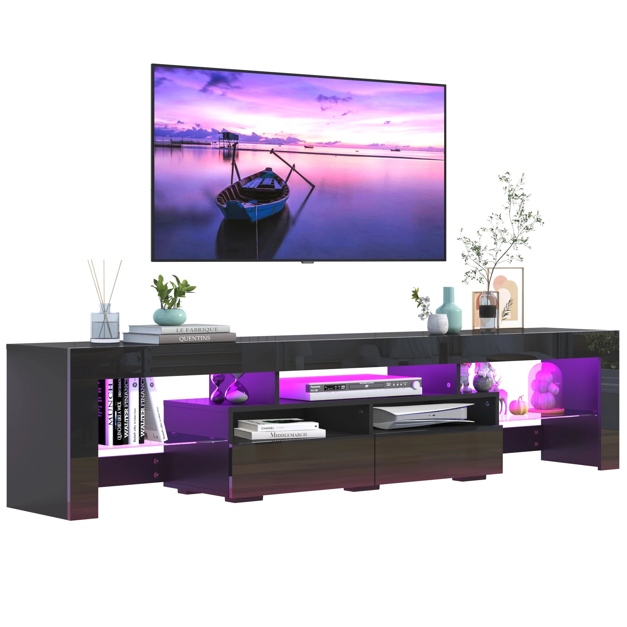 Modern LED TV Stand with Storage and RGB Lights
