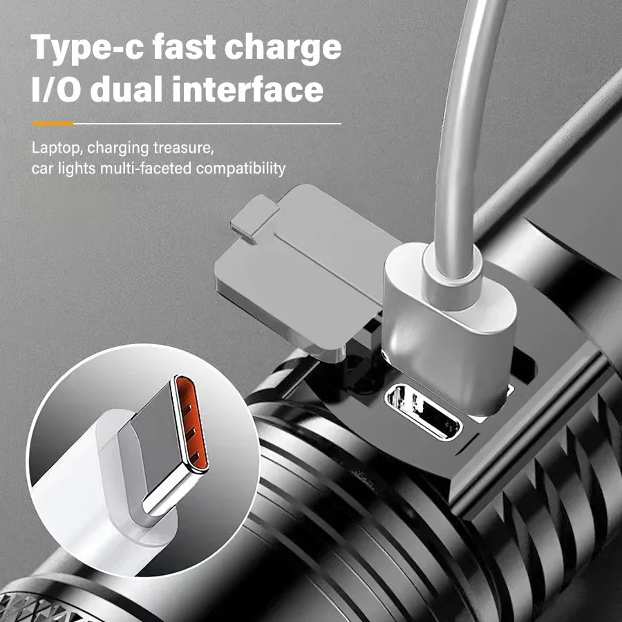 High Power LED Flashlight 2000LM - Tactical USB Torch