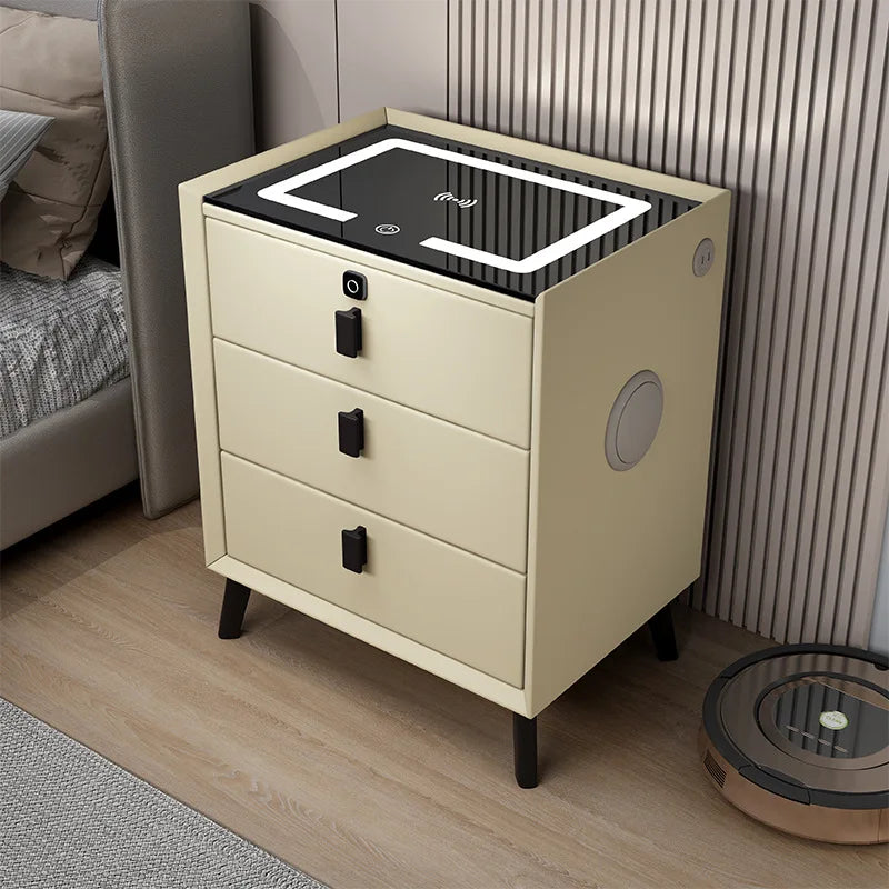 Smart Bedside Table with Wireless Charging & 3 Drawers
