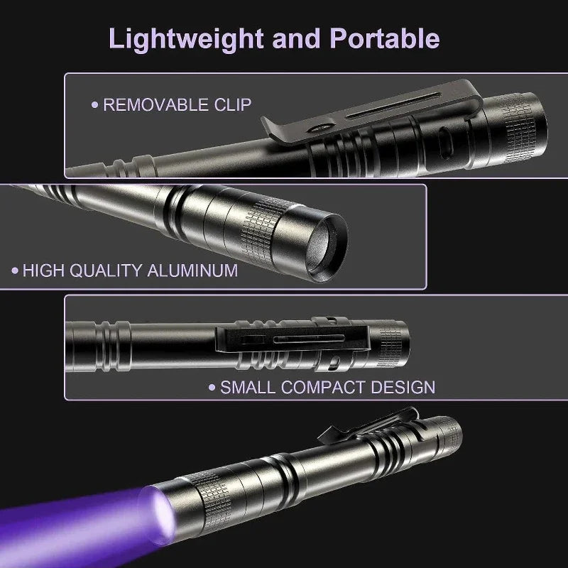 Portable 395nm UV Flashlight With Pen Clip