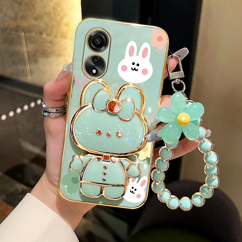 Oppo A38 Flower Phone Case with Makeup Mirror Stand