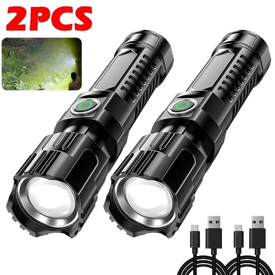 High Power LED Flashlight 2000LM - Tactical USB Torch