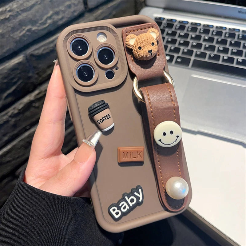 Samsung 3D Cartoon Coffee Bear Case with Wristband