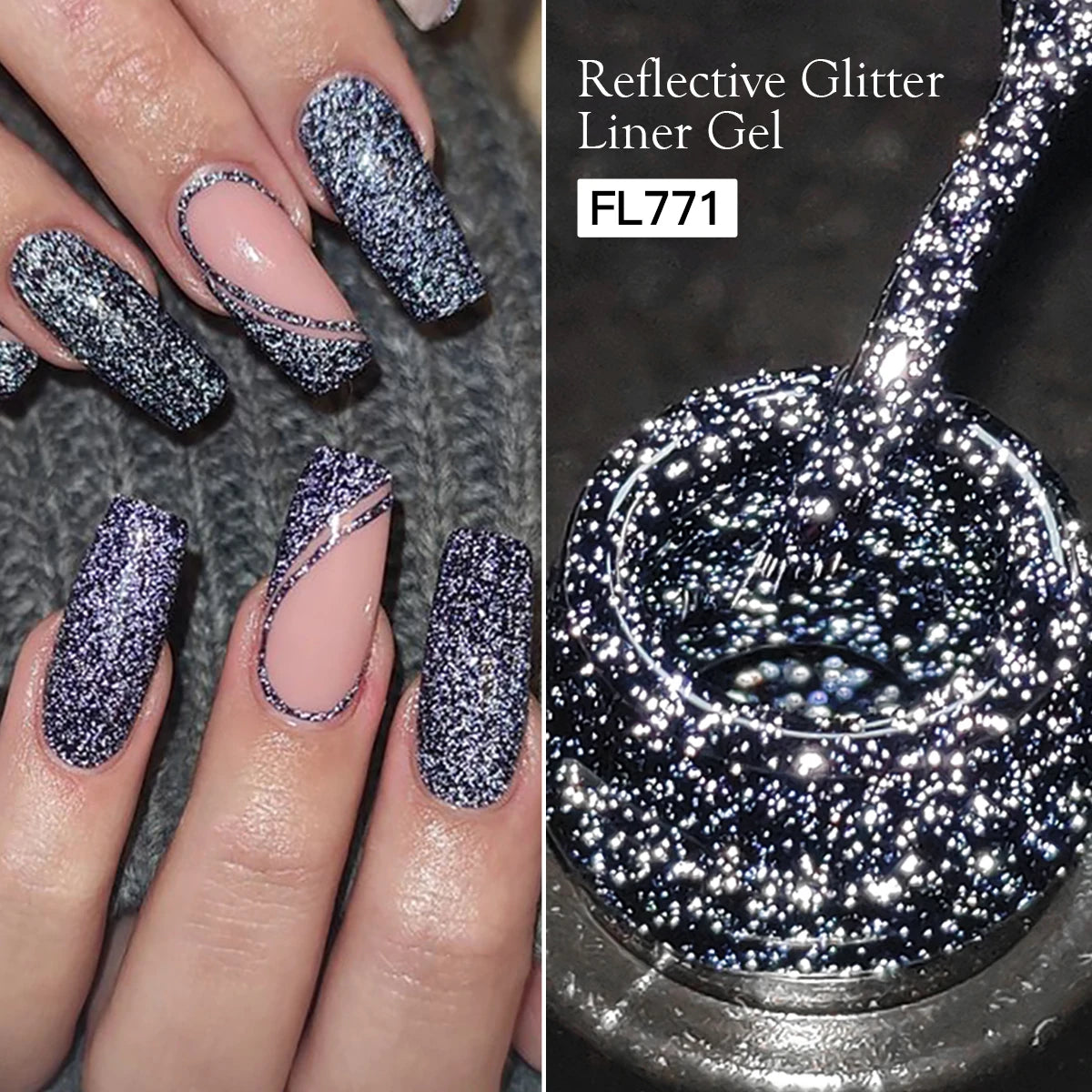 Reflective Glitter Nail Gel Liner - Gold Silver Red | FOUR LILY