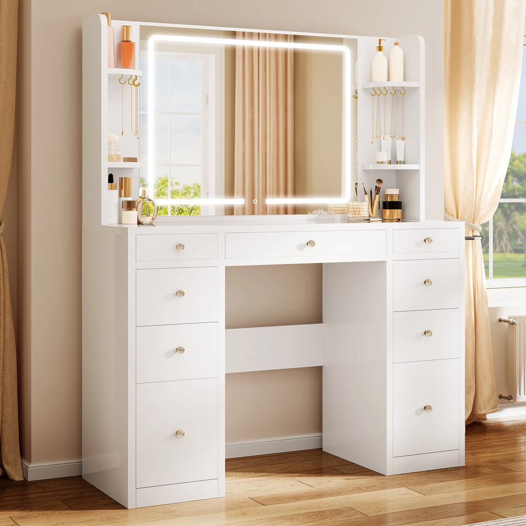 YITAHOME White Vanity Table with LED Lighting & Storage