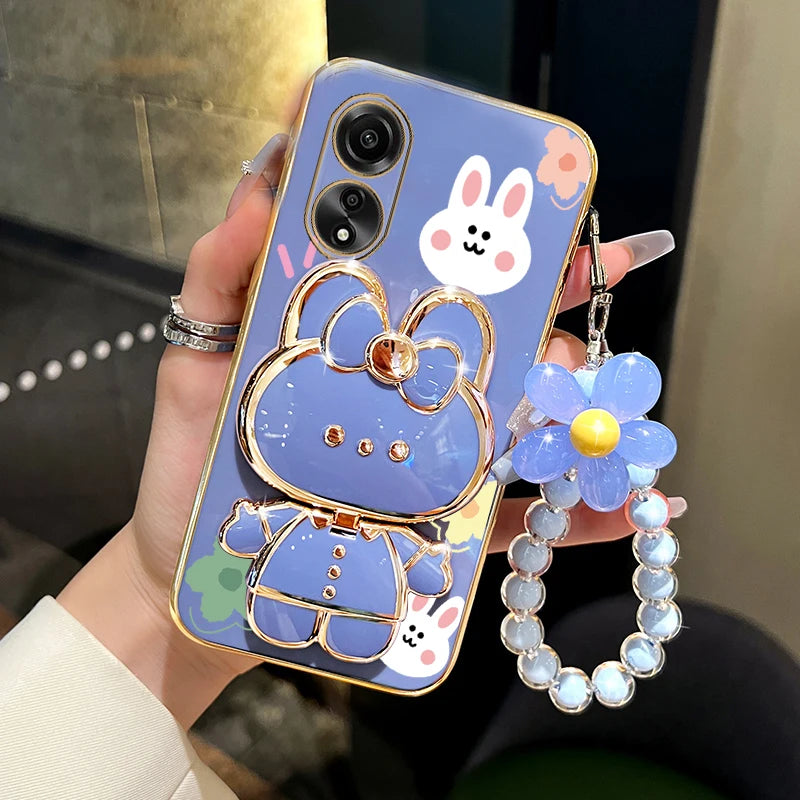 Oppo A38 Flower Phone Case with Makeup Mirror Stand