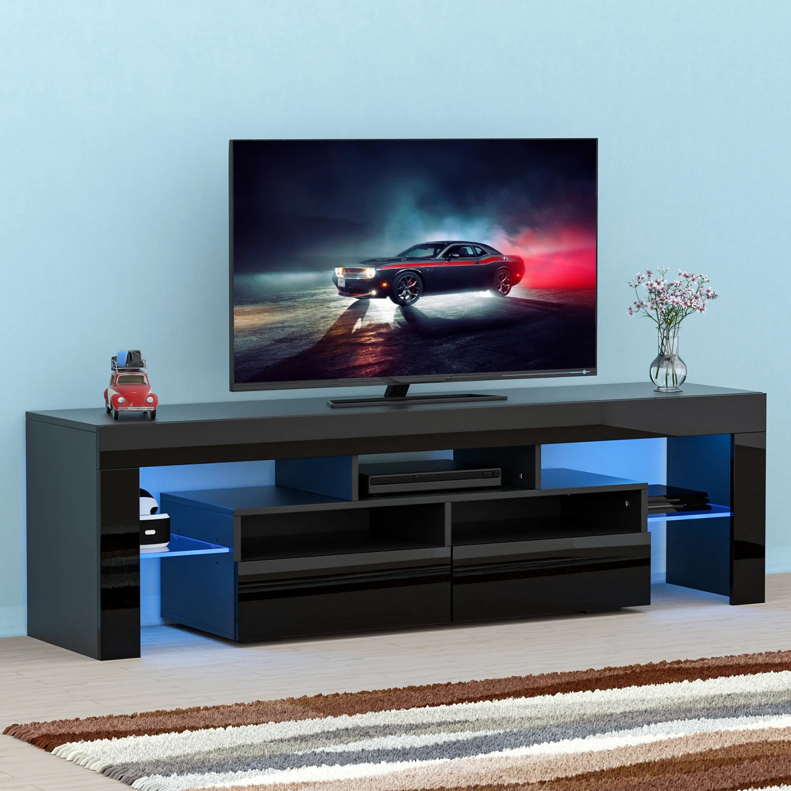 Modern LED TV Stand with Storage and RGB Lights