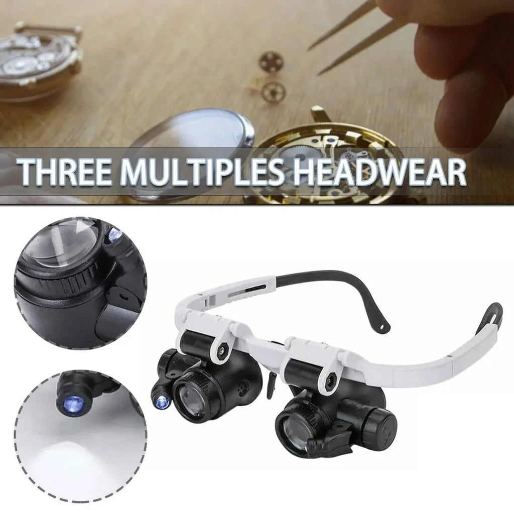 LED Watch Repair Magnifier - Adjustable Headband with 8X 15X 23X Lens