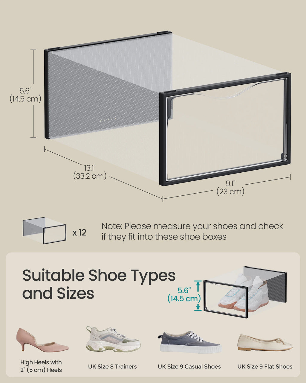 Clear Shoe Storage Boxes Set of 12 by SONGMICS