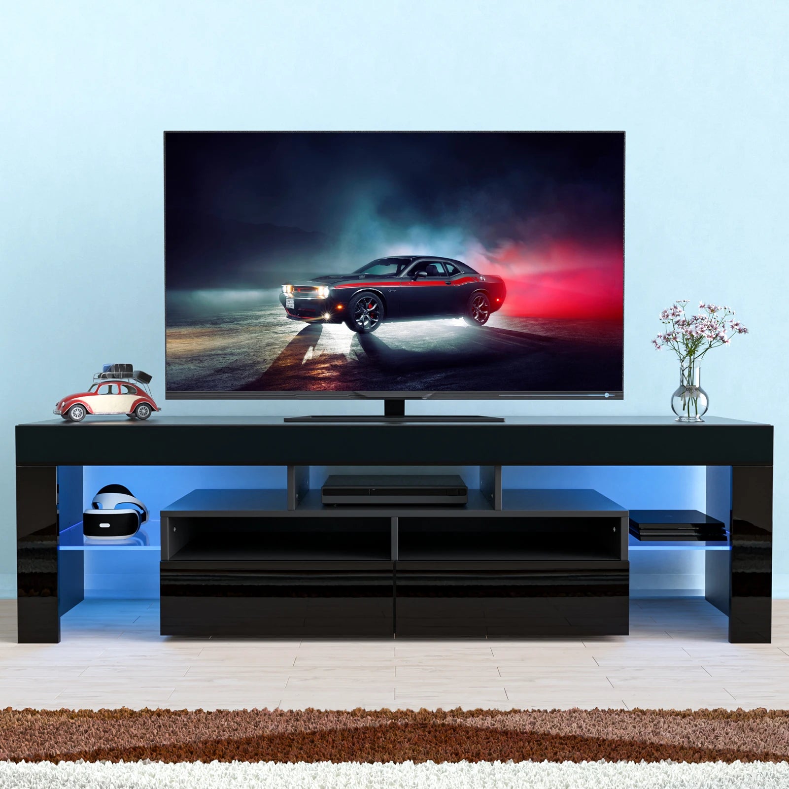Modern LED TV Stand with Storage and RGB Lights