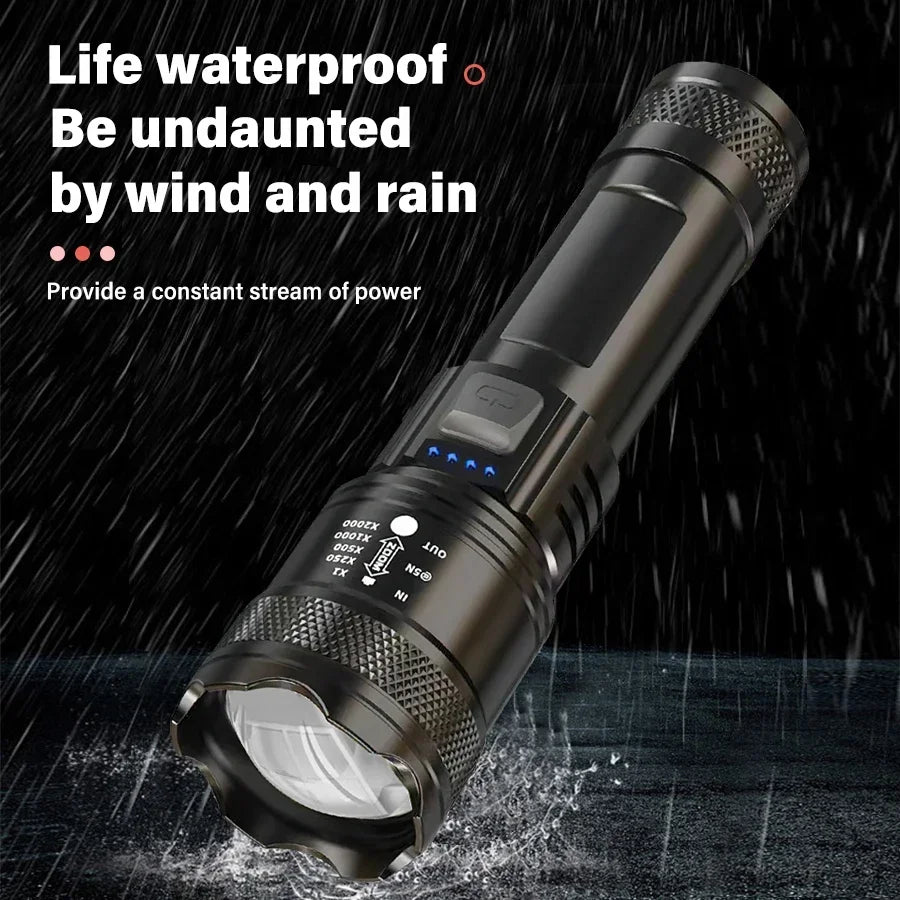 High Power LED Flashlight 2000LM - Tactical USB Torch