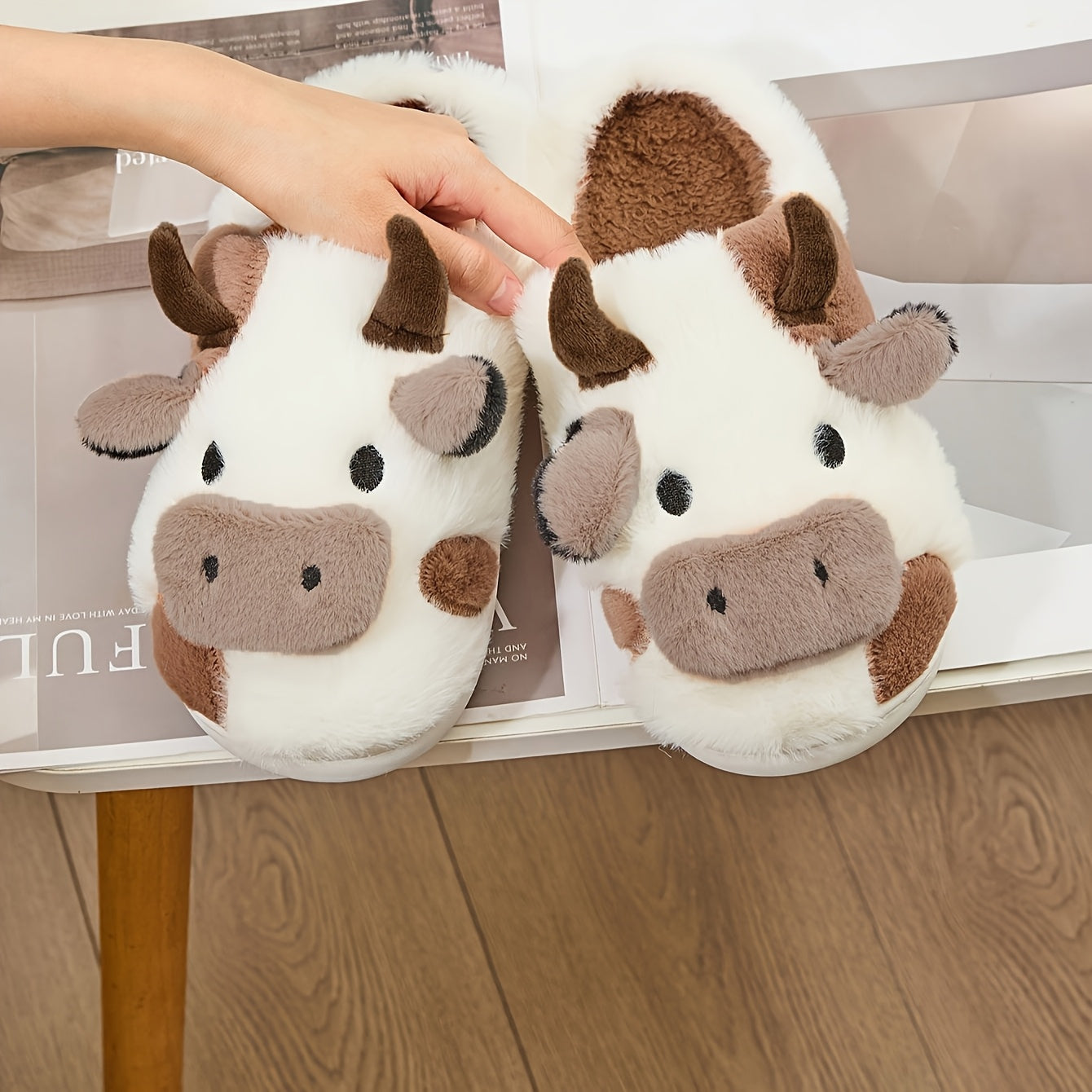 Cartoon Cow Plush Slippers for Couples