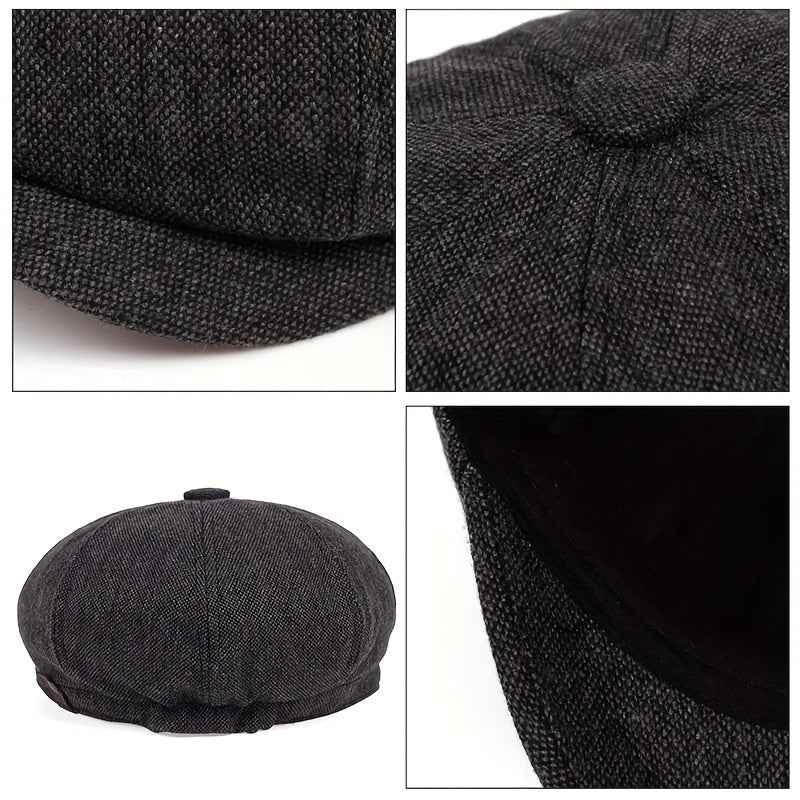 Men's Retro Flat Cap - Black Beret with Vintage Style