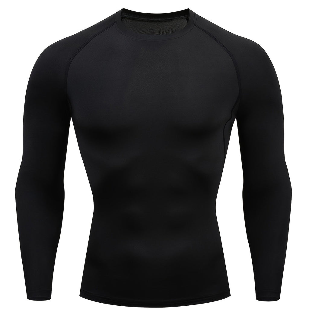 Men's Quick-Dry Fitness Top - Crew Neck, Long Sleeve