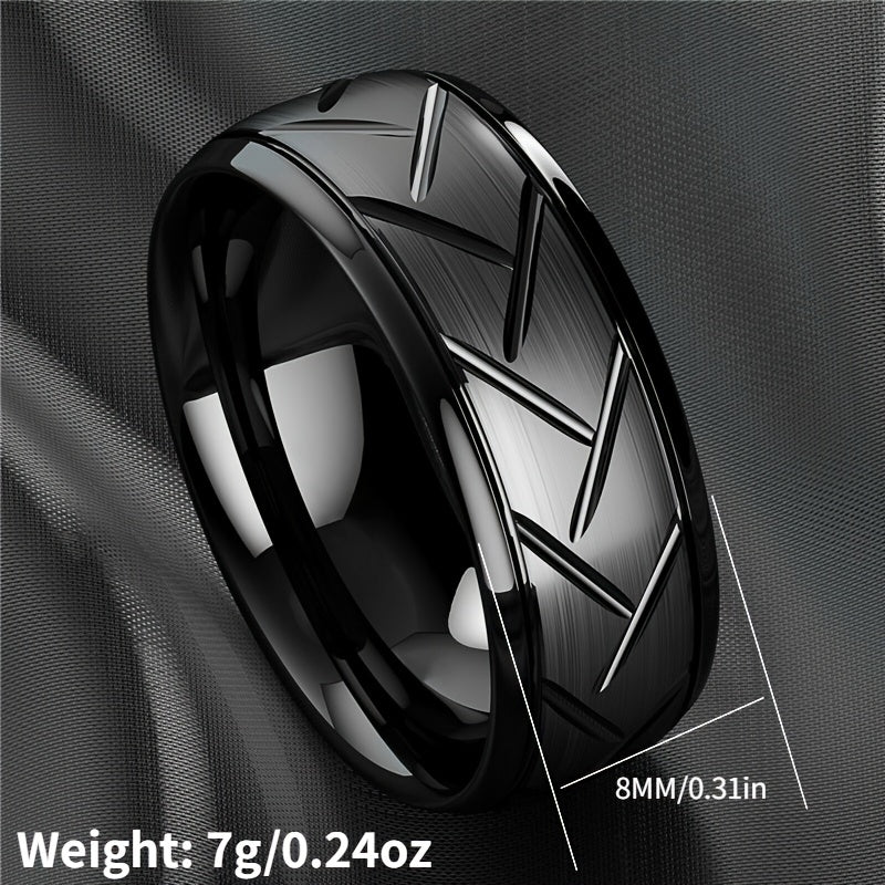 Men's Black Titanium Steel Ring Simple Fashion Design