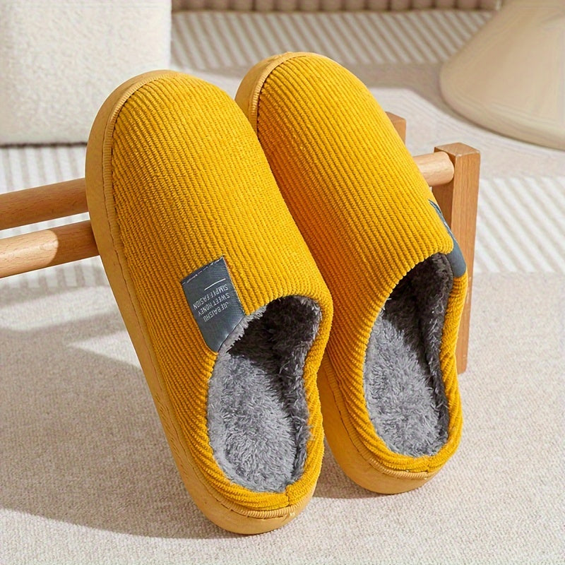 Plush Slip-On Slippers with Non-Slip Sole for Women & Unisex