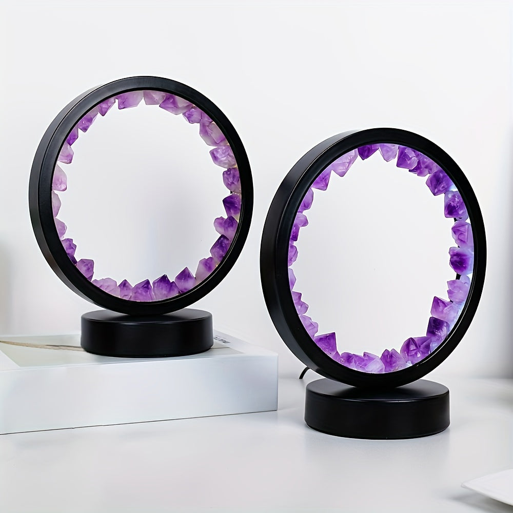 Rechargeable LED Lamp with Amethyst for Bedroom & Desk