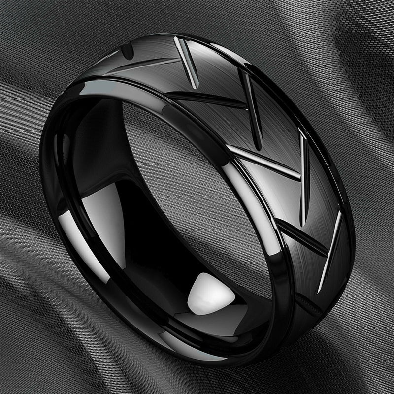 Men's Black Titanium Steel Ring Simple Fashion Design