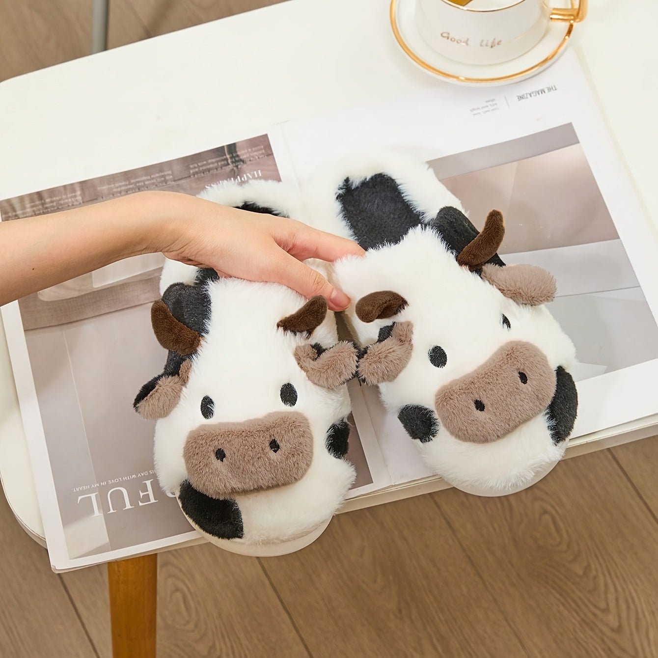 Cartoon Cow Plush Slippers for Couples