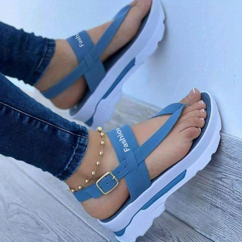 Women's Platform Thong Sandals with Buckle Strap